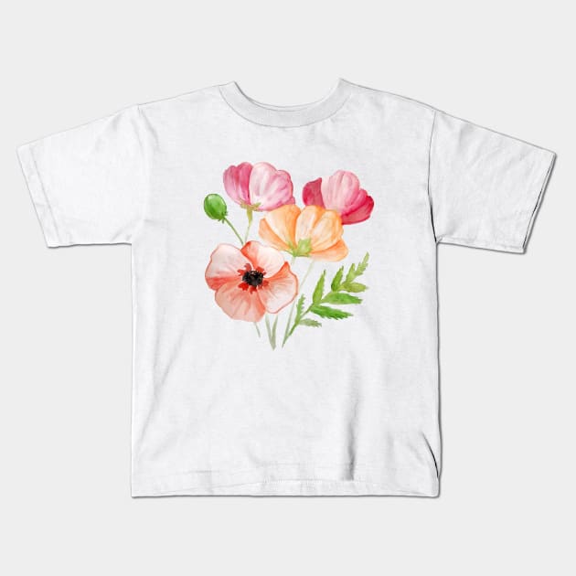 Poppies watercolour Kids T-Shirt by EmilyBickell